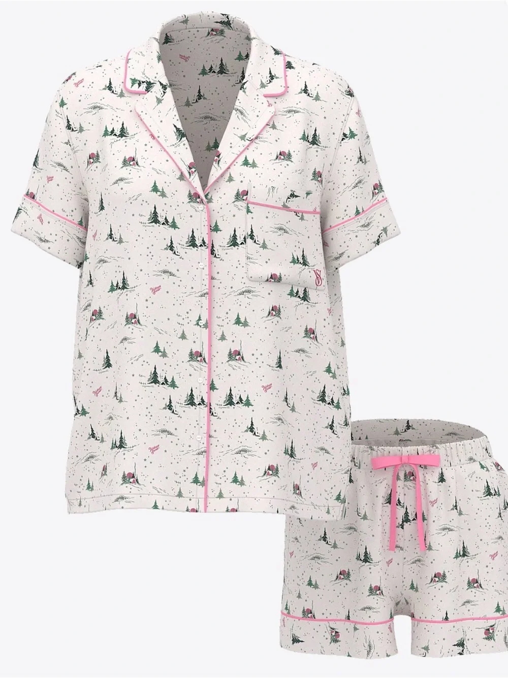 Victoria’s Secret Cotton Flannel Short Pajama Set White Medium NWT